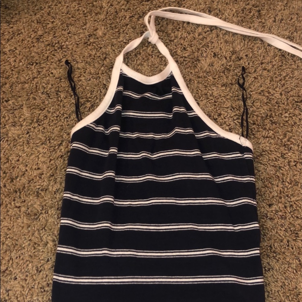 Navy and White striped Crop Top